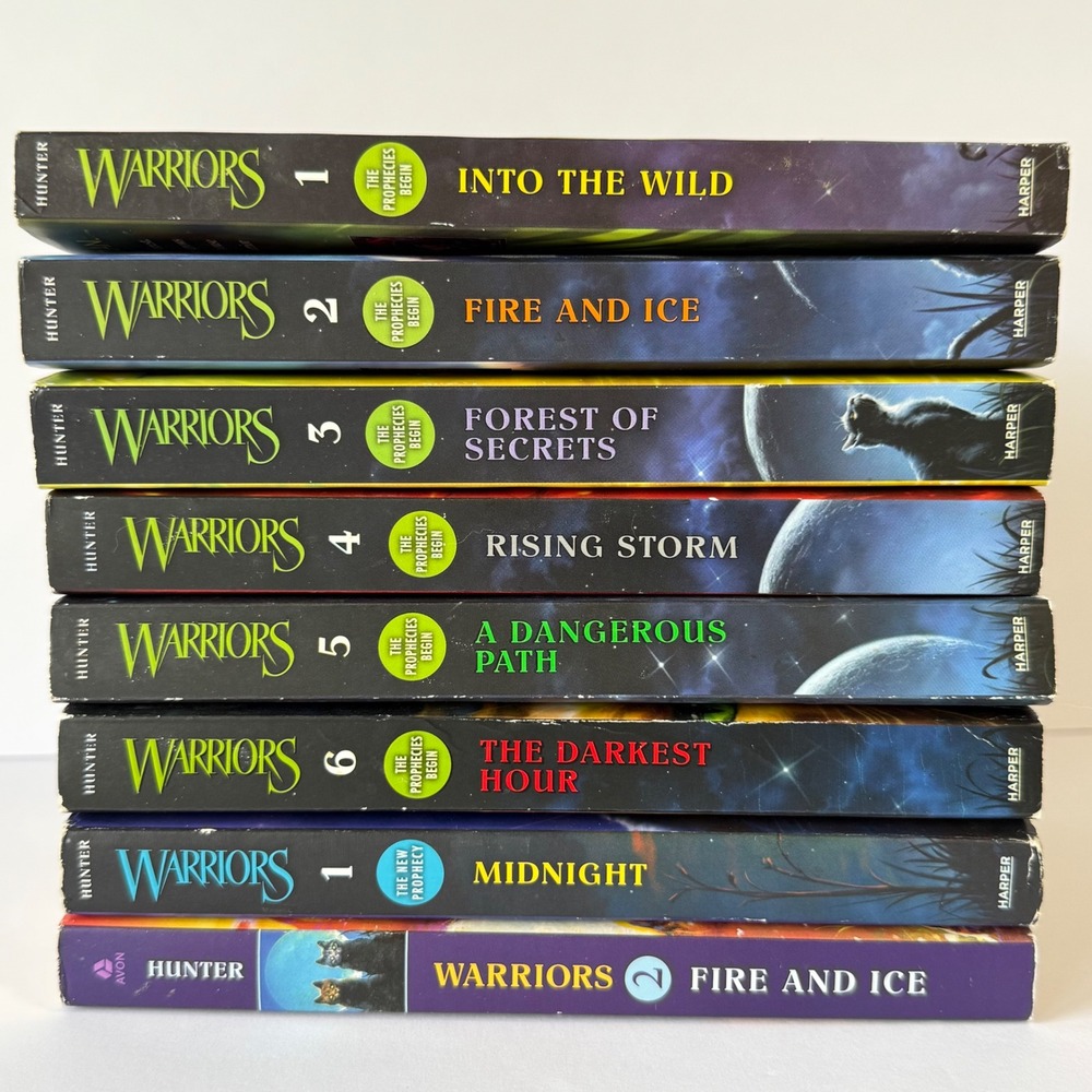 Warriors Erin Hunter Book Lot 8 Paperback Prophecies Begin 1-6 Midnight Fire Ice